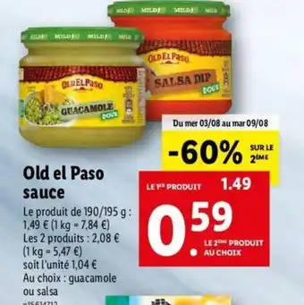 Lidl Old el paso sauce offre