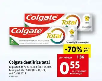 Lidl Colgate dentifrice total offre