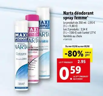 Lidl Narta déodorant speay femme* offre