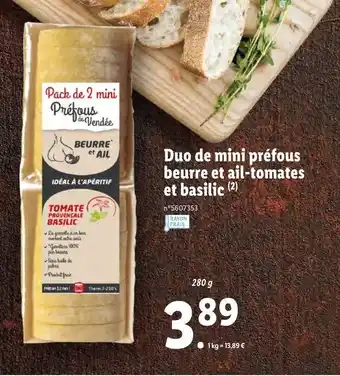 Lidl Duo de mini préfous beurre et ail-tomates et basilic offre