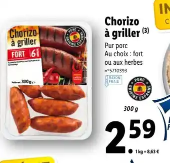 Lidl Chorizo à griller offre