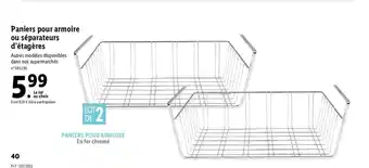 Lidl Paniers pour armoire ou séparateurs d'étagères offre