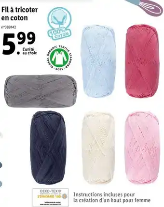 Lidl Fil à tricoter en coton offre