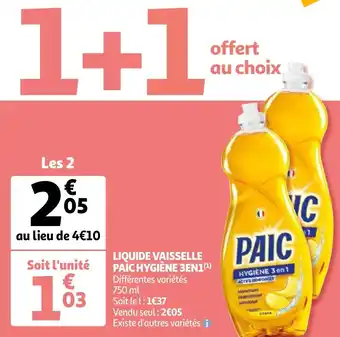 Auchan Liquide vaisselle paic hygiène 3en1 offre