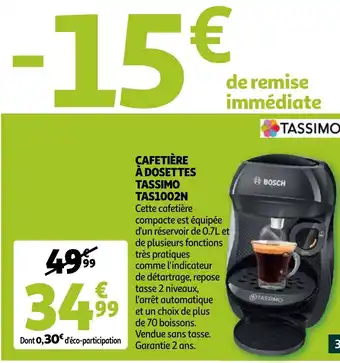 Auchan Cafetière à dosettes tassimo tas1002n offre