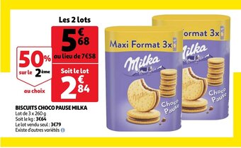 Auchan Biscuits choco pause milka offre