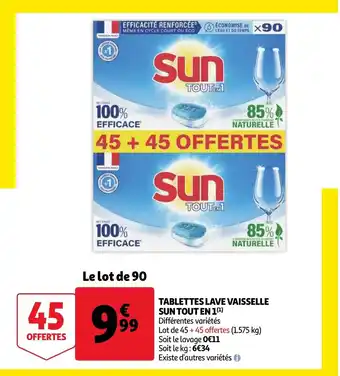 Auchan Tablettes lave vaisselle sun tout en 1 offre