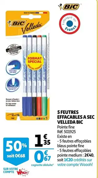Auchan 5 feutres effacables a sec velleda bic offre