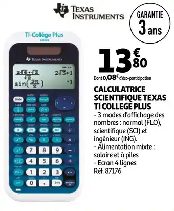 Auchan Calculatrice scientifique texas ti college plus offre