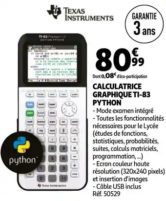 Auchan Calculatrice graphique TI-83 python offre