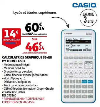 Auchan Calculatrice graphique 35+EII python casio offre