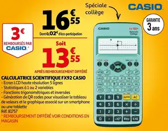 Calculatrice scientifique FX92 casio