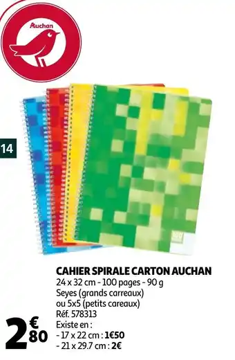 Auchan Cahier spirale carton auchan offre