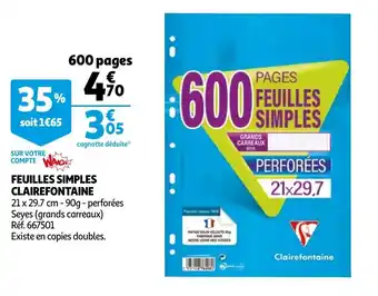 Auchan Feuilles simples clairefontaine offre