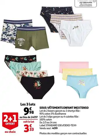 Auchan Sous-vêtements enfant inextenso offre