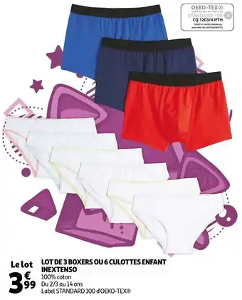 Auchan Lot de 3 boxers ou 6 culottes enfant inextenso offre