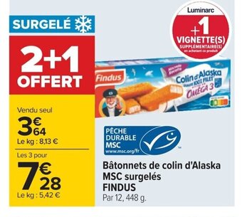Carrefour Findus Bâtonnets de Colin d'Alaska MSC Surgelés offre