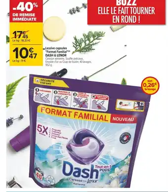 Carrefour Dash & lenor lessive Capsules Format Familial offre