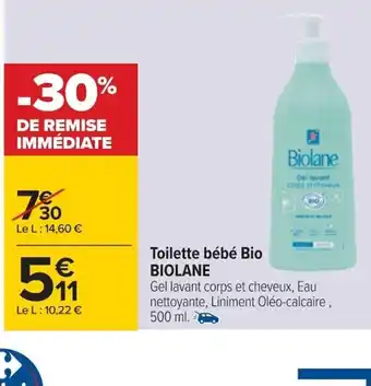 Carrefour Biolane Toilette Bébé Bio offre