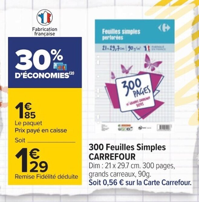 Promo 300 Feuilles simples Carrefour chez Carrefour