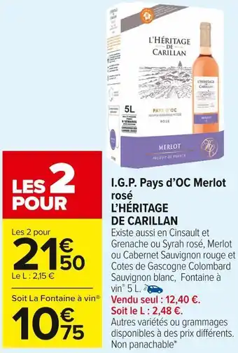 Carrefour Market L’héritage de carillan i.g.p. pays d’oc merlot rosé offre