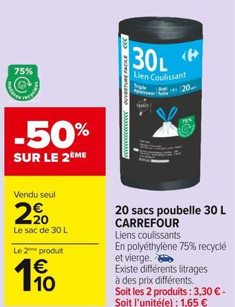 Carrefour Market Carrefour 20 sacs poubelle 30 l offre