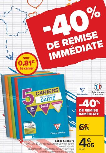 Carrefour Clairefontaine lot de 5 cahiers offre