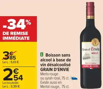 Carrefour Grain d'envie boisson sans alcool à base de vin désalcoolisé offre