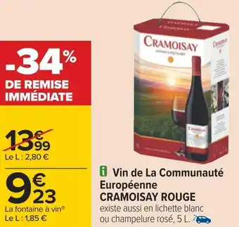 Carrefour Cramoisay vin de la communauté européenne rouge offre