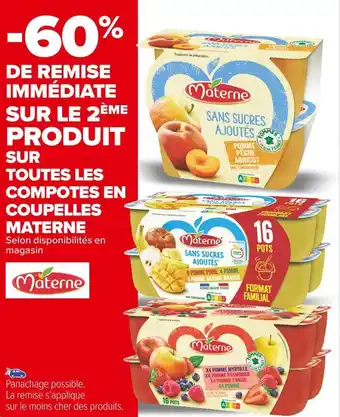 Carrefour Market Materne bon plan sur toutes les compotes en coupelles de la marque materne offre