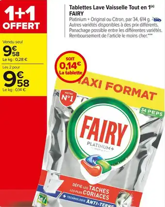 Carrefour Market Fairy tablettes lave vaisselle tout en 1 offre