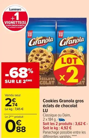 Carrefour Market Lu cookies granola gros éclats de chocolat offre