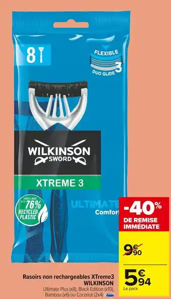 Carrefour Market Wilkinson rasoirs non rechargeables xtreme3 offre