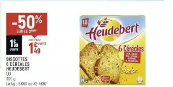 Spar Biscottes 6 céréales heudebert lu -50% sur le 2ème offre