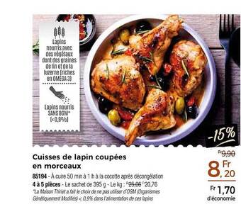 Thiriet Cuisses de lapin coupées en morceaux offre