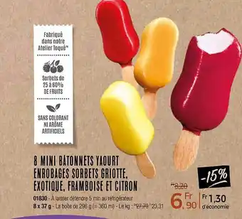 Thiriet 8 mini bâtonnets yaourt enrobages sorbets griotte, exotique, framboise et citron offre