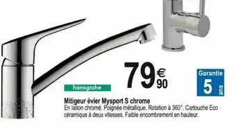 Tridôme Hansgrohe mitigeur évier mysport s chrome offre