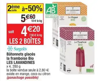 Cora x Carrefour Bâtonnets glacés la framboise bio les lavandines 2ème boite à -50% offre
