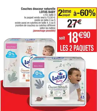 Cora x Carrefour Couches douceurs naturelle lotus baby 2ème paquet à -60% offre