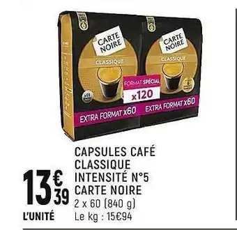 Spar Capsules café classique intensité n°5 carte noire offre