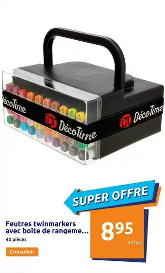 Action Feutres twinmarkers avec boîte de rangeme 40 pièces offre