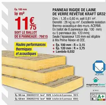 Brico Dépôt Panneau rigide de laine de verre revêture kraft gr32 offre