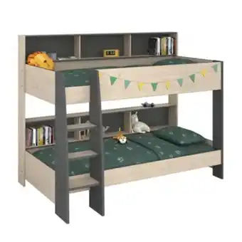 BUT Lit superposé 2x90x200 cm et sommiers inclus cleo imitation chêne et gris ombre offre