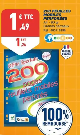 Bureau Vallée 200 Feuilles Mobiles Perforées offre
