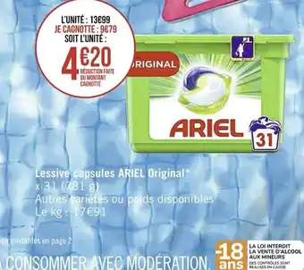 Casino Supermarchés Ariel Original Lessive Capsules offre