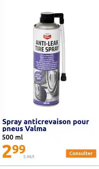 Action Spray anticrevaison pour pneus valma 500ml offre