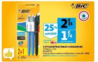 Auchan 3 stylos retractable 4 couleurs bic offre