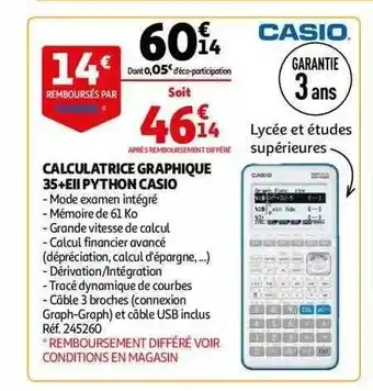 Auchan Calculatrice graphique 35+eii python casio offre