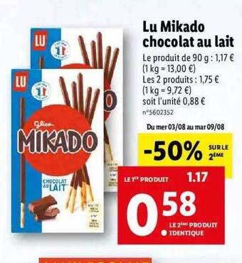 Lidl Lu mikado chocolat au lait offre