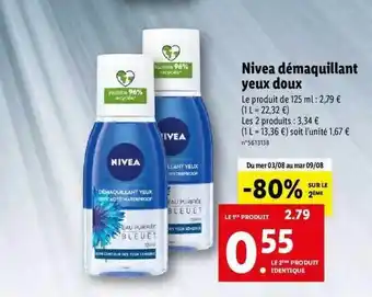 Lidl Nivea démaquillant yeux doux offre